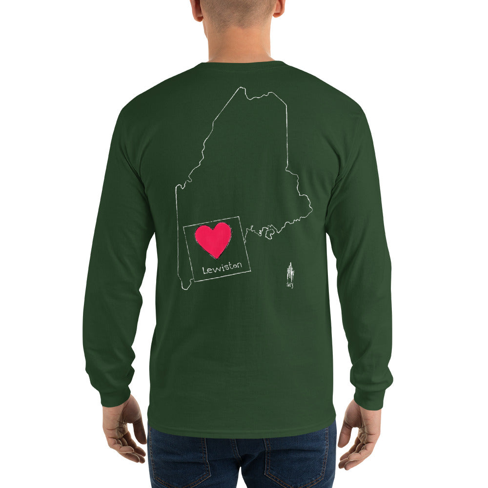 Lewiston Strong Long Sleeve Shirt White Outline