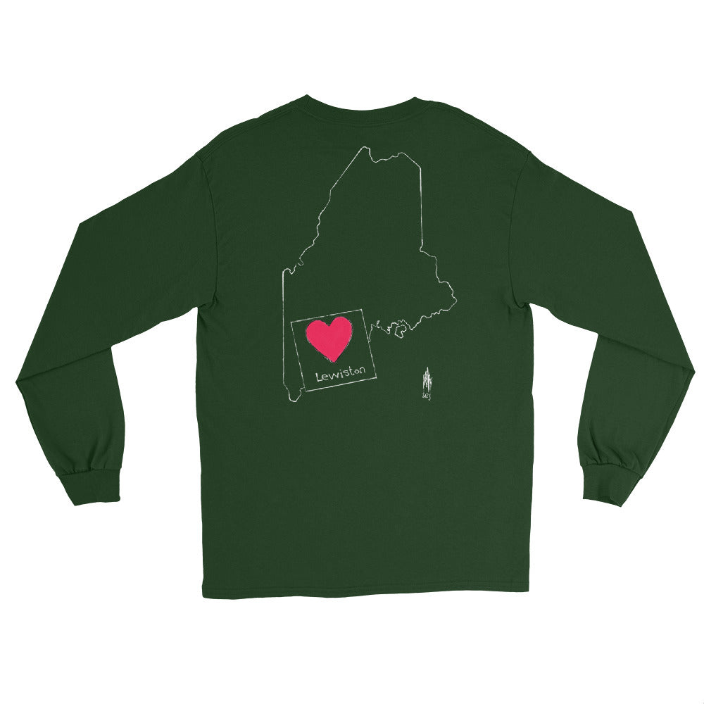 Lewiston Strong Long Sleeve Shirt White Outline