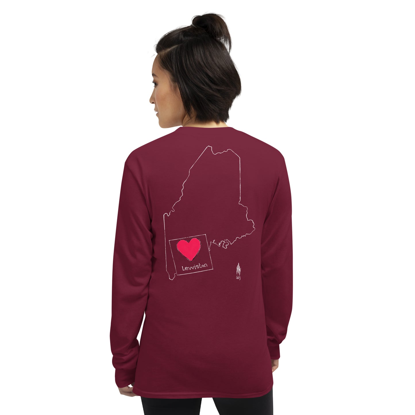 Lewiston Strong Long Sleeve Shirt White Outline