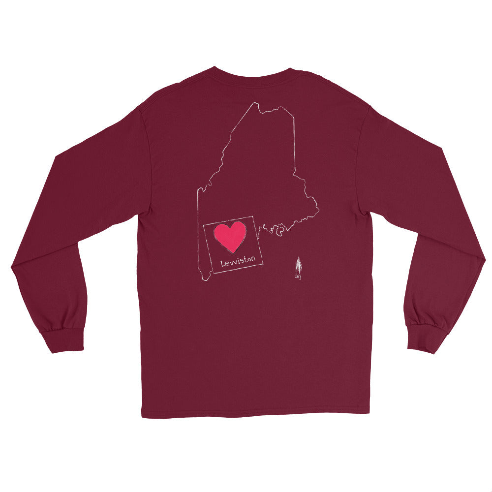 Lewiston Strong Long Sleeve Shirt White Outline