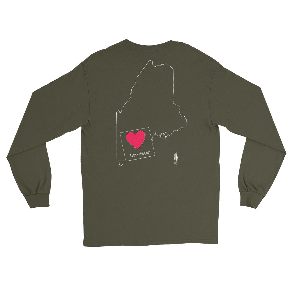 Lewiston Strong Long Sleeve Shirt White Outline