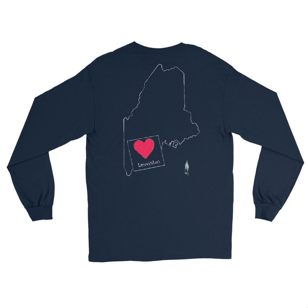 Lewiston Strong Long Sleeve Shirt White Outline
