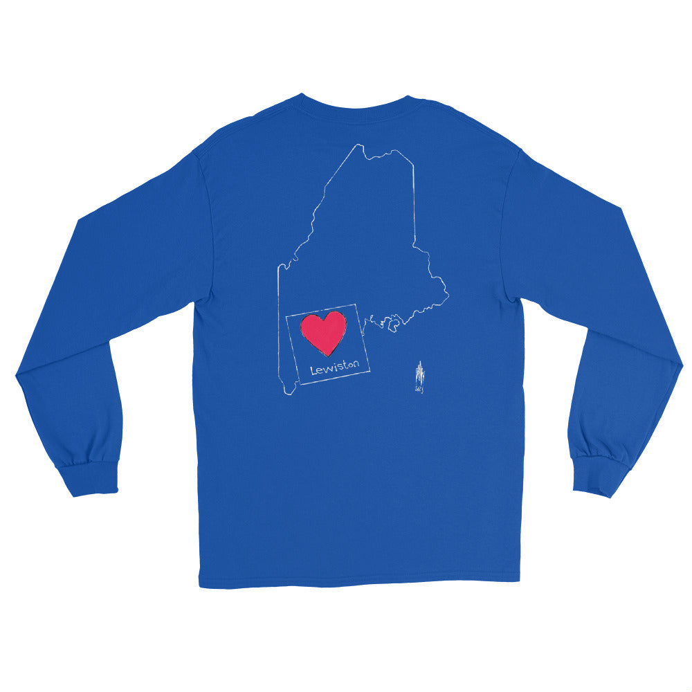 Lewiston Strong Long Sleeve Shirt White Outline