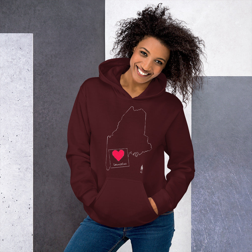 Lewiston Unisex Hoodie White Outline