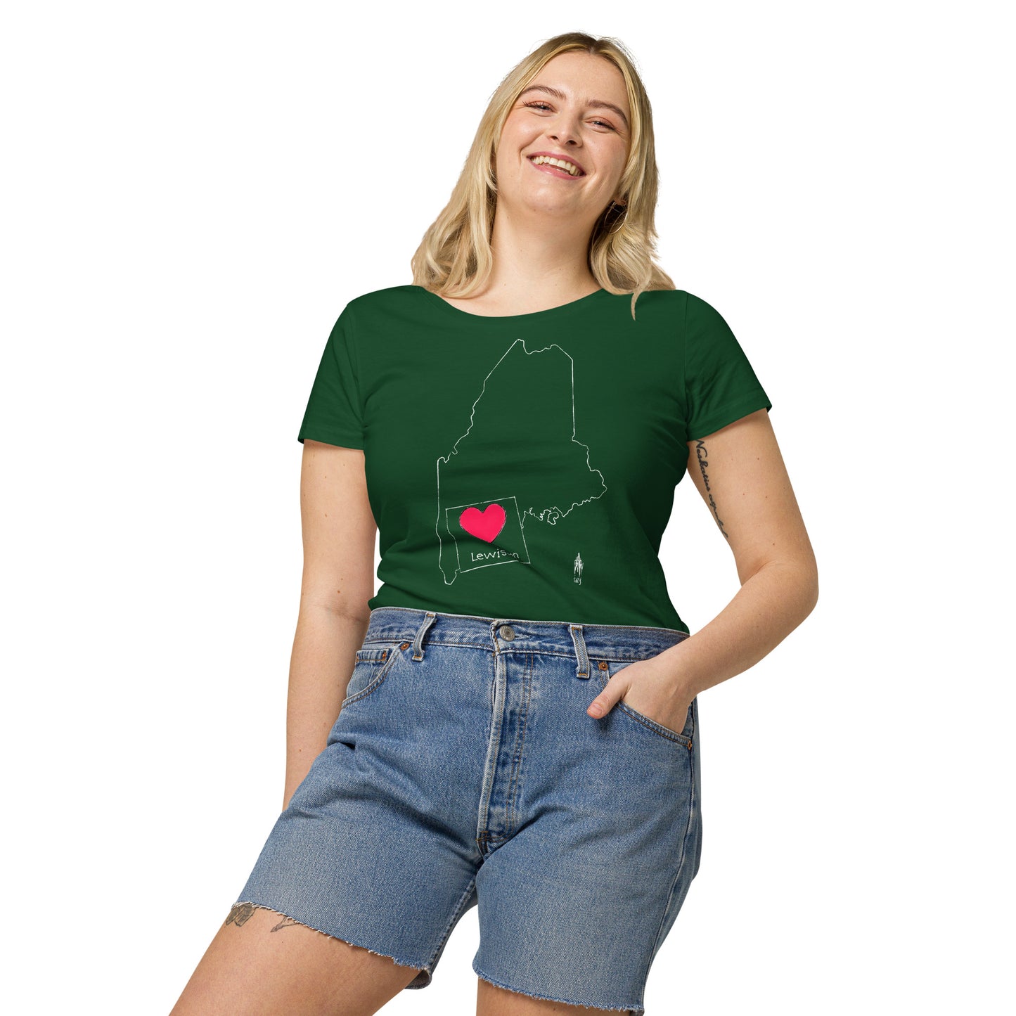 Lewiston Women’s Basic Organic T-Shirt White Outline