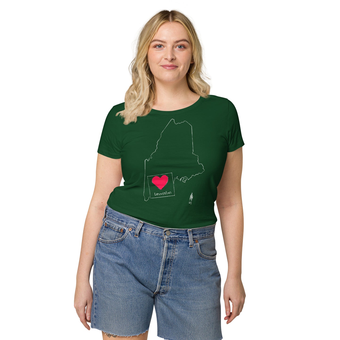 Lewiston Women’s Basic Organic T-Shirt White Outline