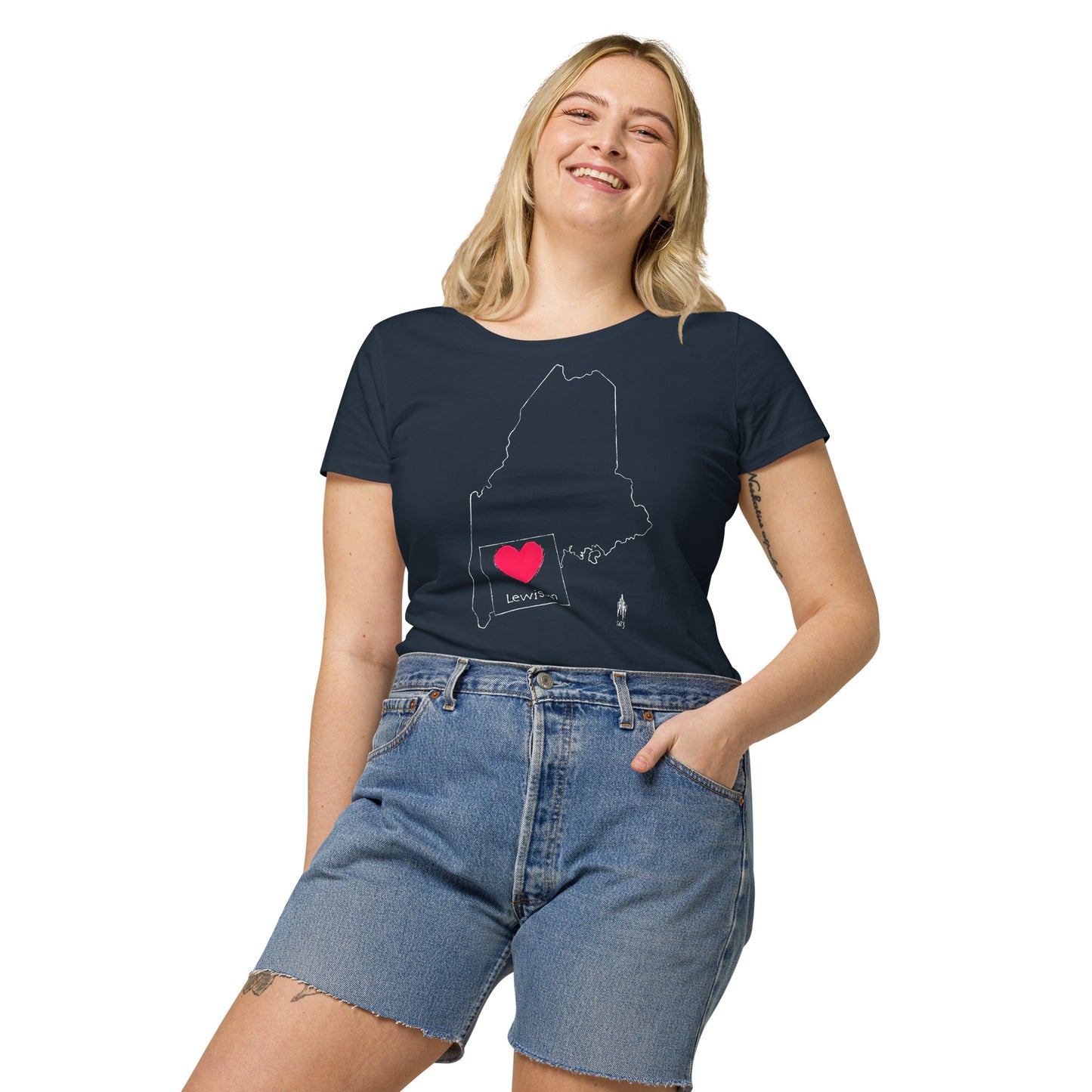 Lewiston Women’s Basic Organic T-Shirt White Outline
