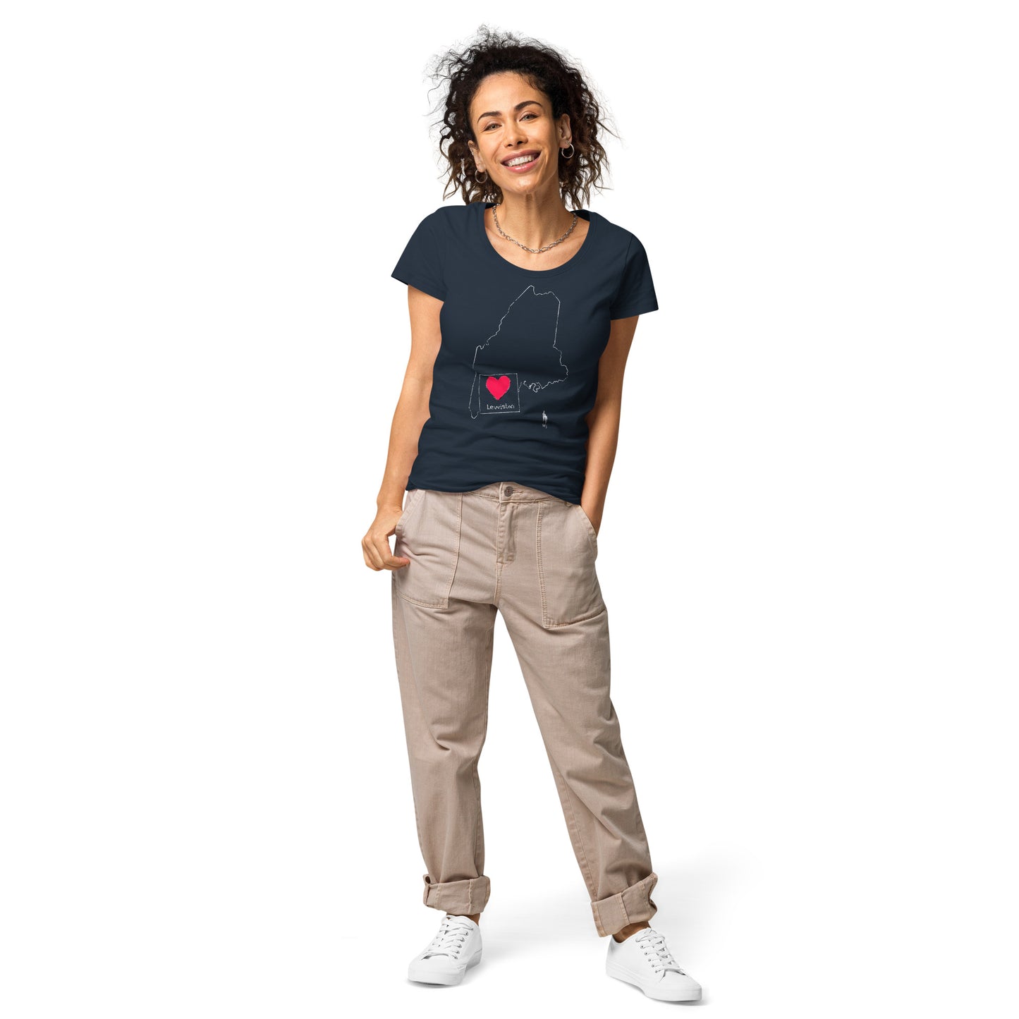 Lewiston Women’s Basic Organic T-Shirt White Outline
